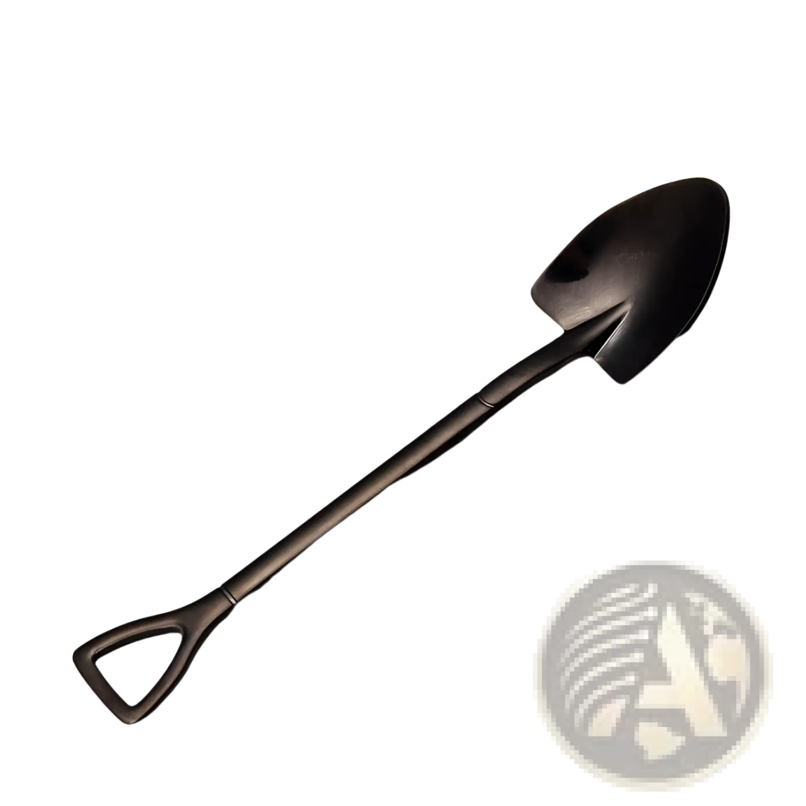 Black matte-finished stainless steel shovel with ergonomic d-shaped handle in shovel spoon stainless steel dessert fork set