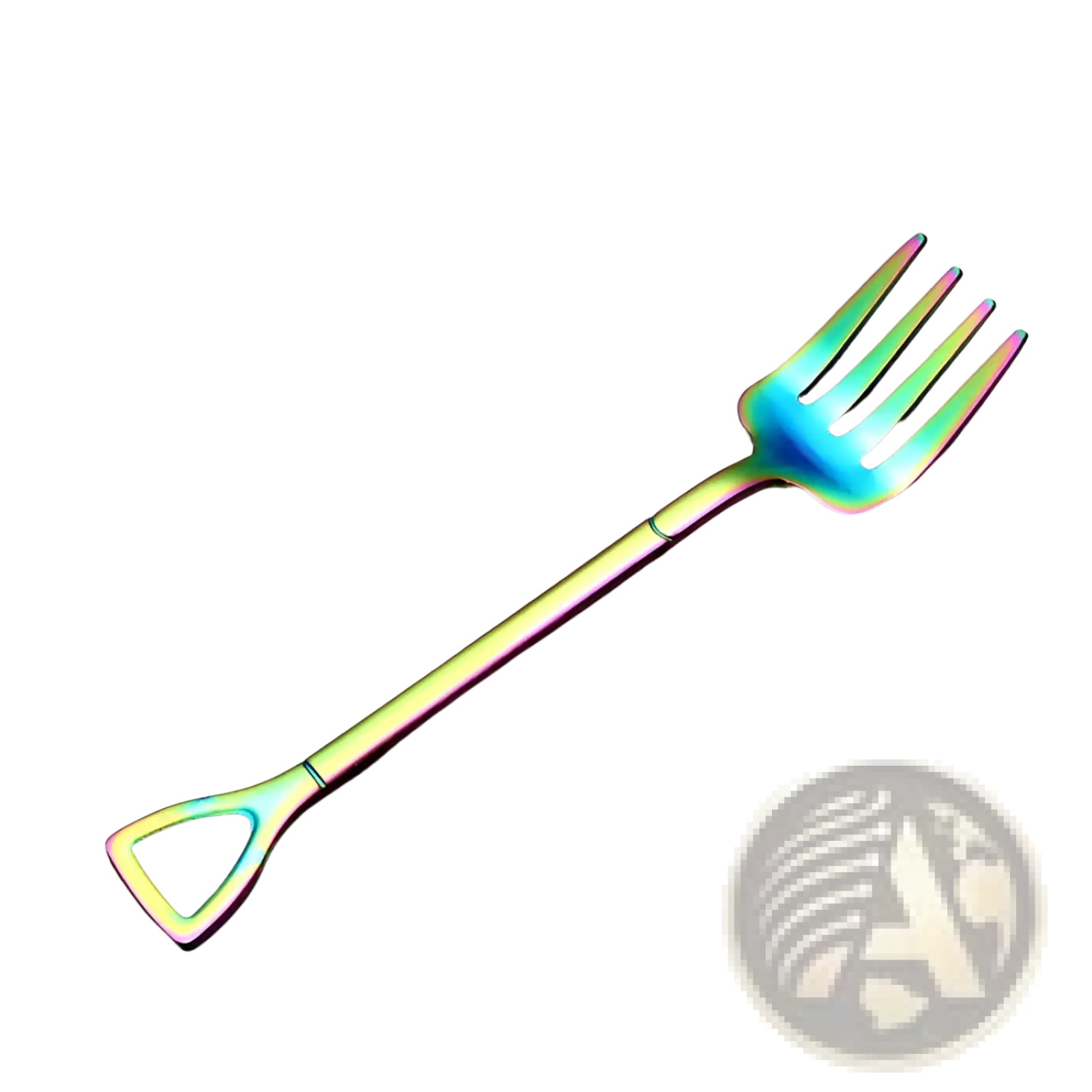 Rainbow-colored stainless steel garden fork with sleek modern design and triangular handle from shovel spoon dessert set