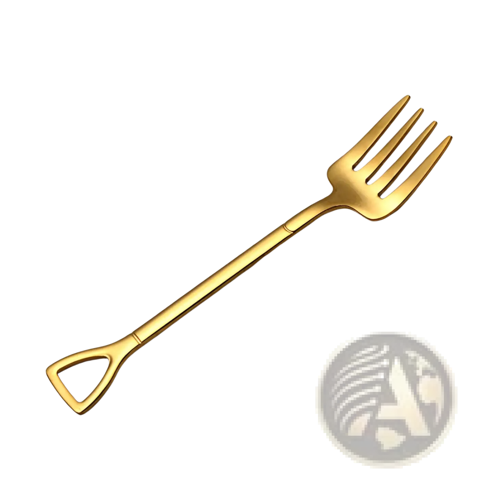 Gold-colored stainless steel dessert fork with sleek modern triangular handle from shovel spoon set