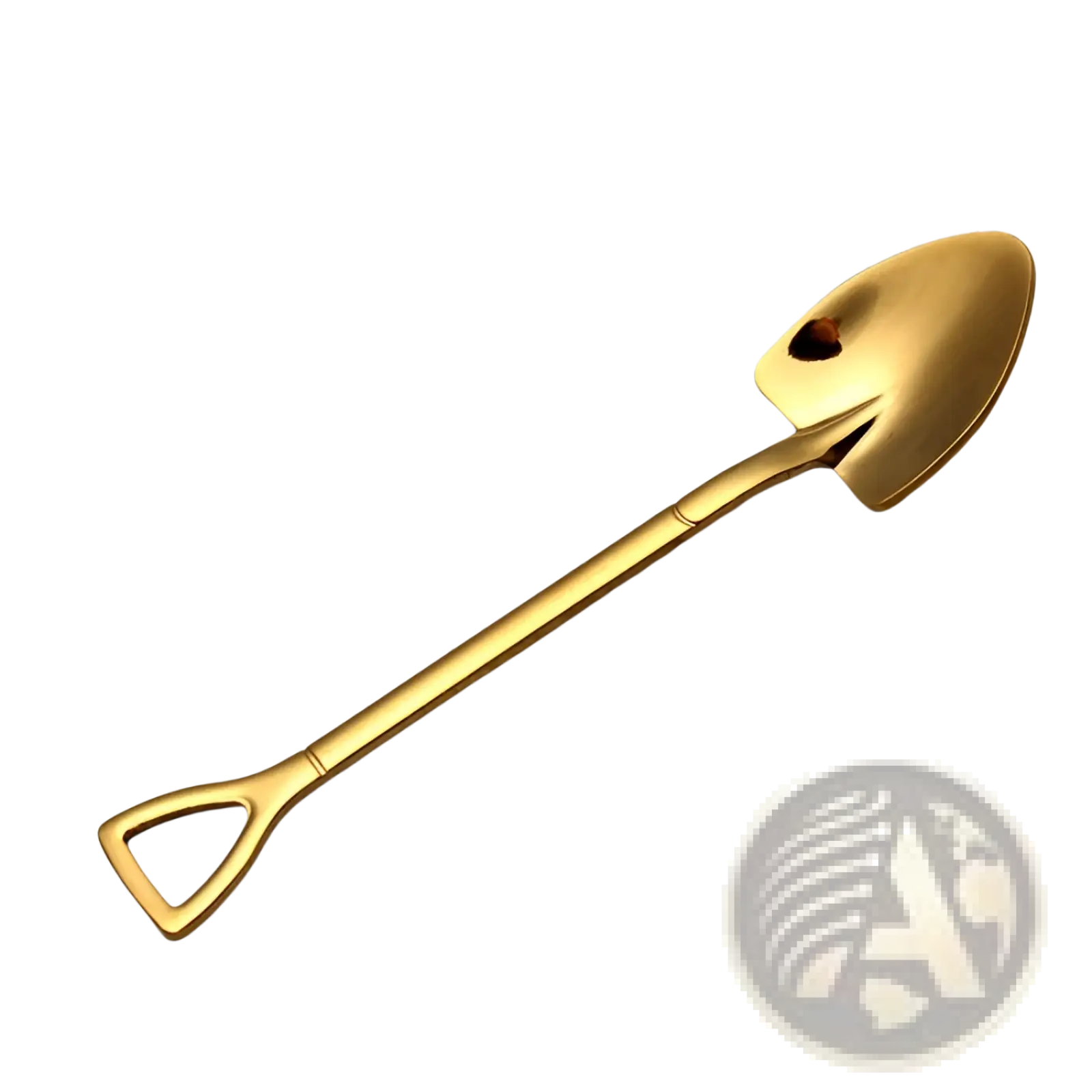 Gold-colored stainless steel shovel spoon with heart cutout blade from the shovel spoon stainless steel dessert fork set