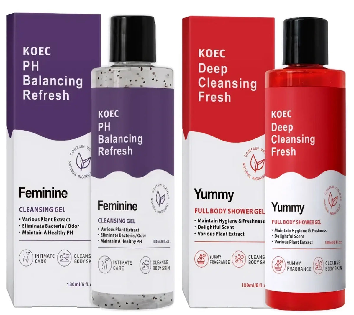 Two koec cleansing gels shower gel body wash intimate hygiene with feminine ph balancing refresh and deep cleansing fresh formulas