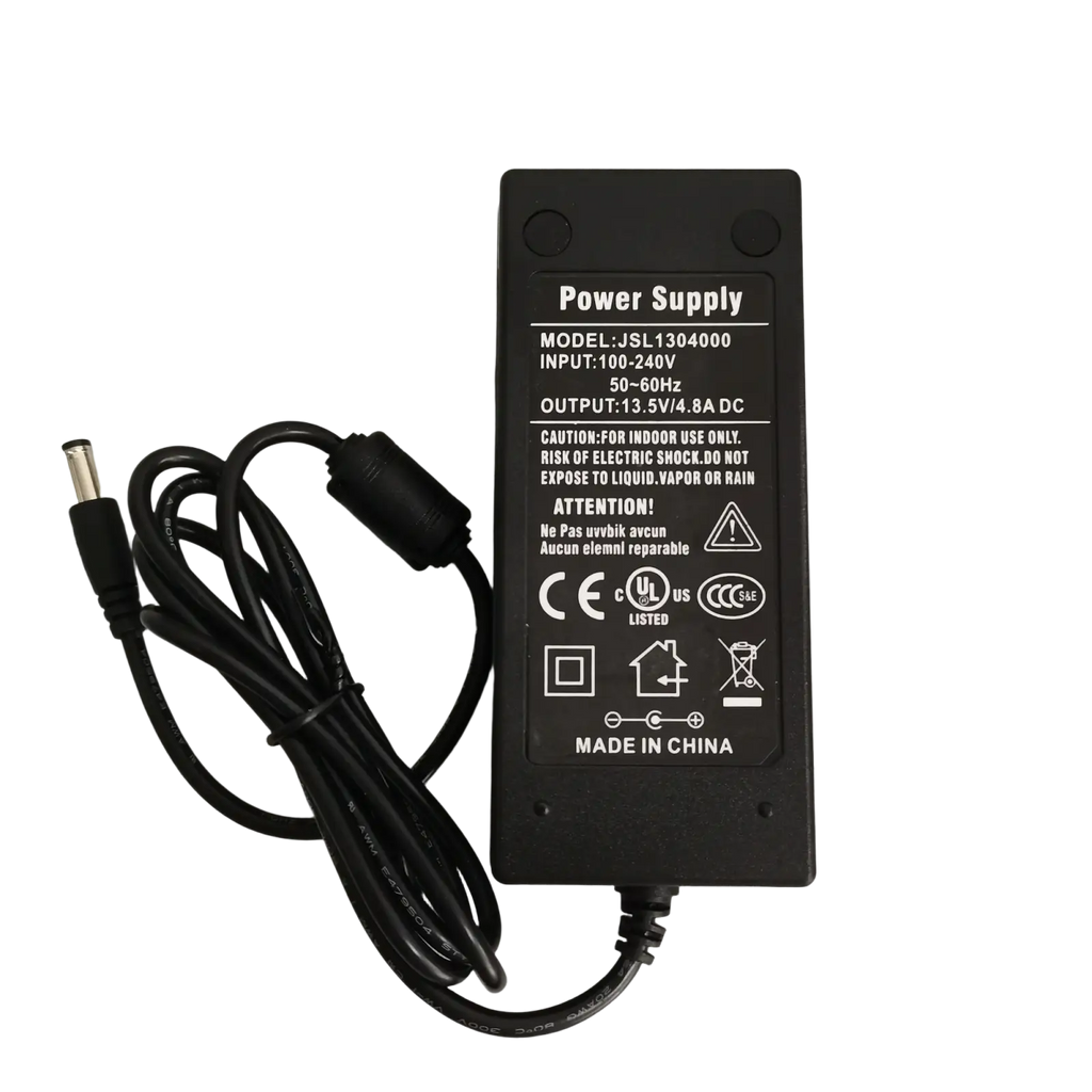 Black plastic signal fire fusion splicer power adapter with coiled cable and metal connector for 12v 8a output