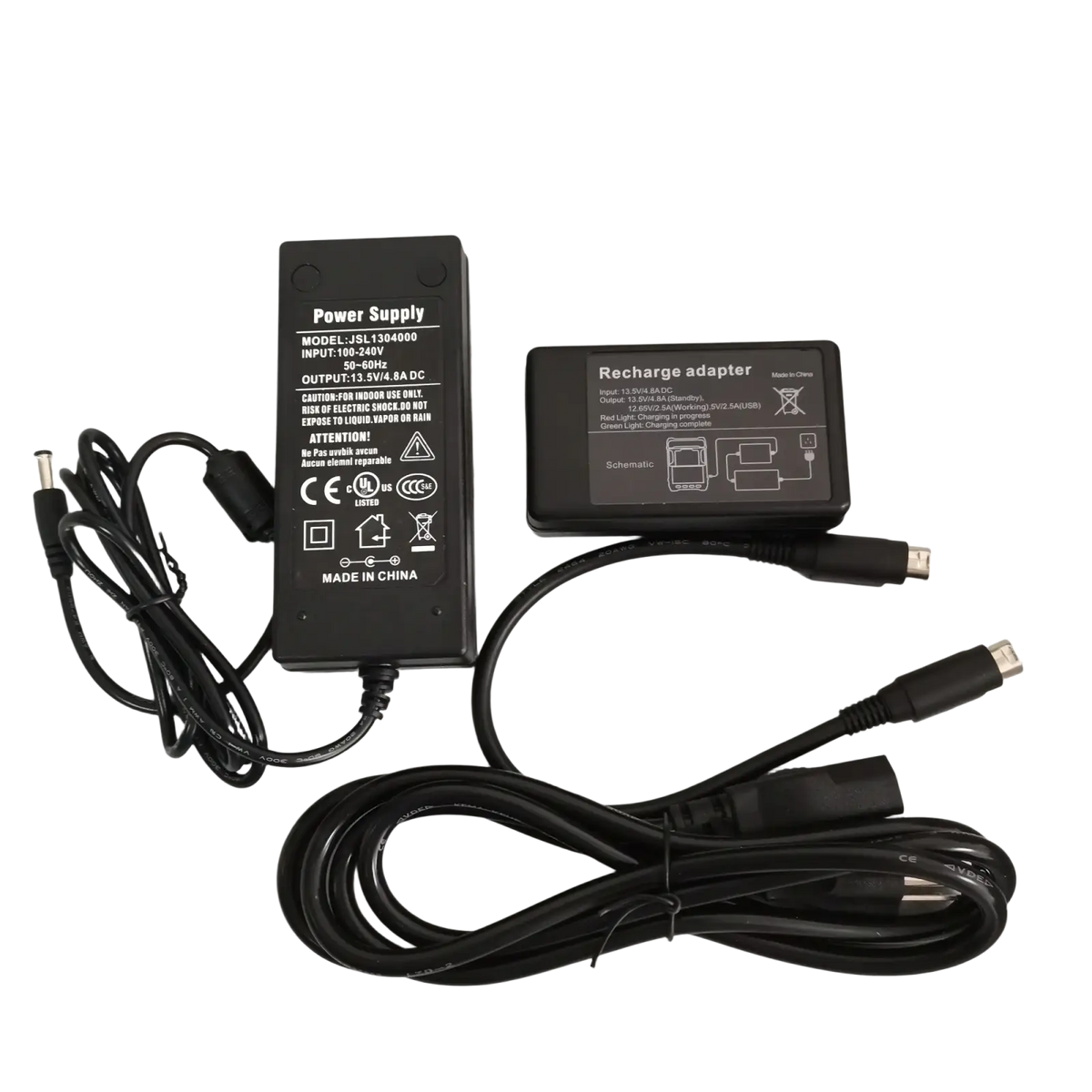 Black plastic signal fire fusion splicer power adapter 12v 8a with coiled cables for reliable energy supply