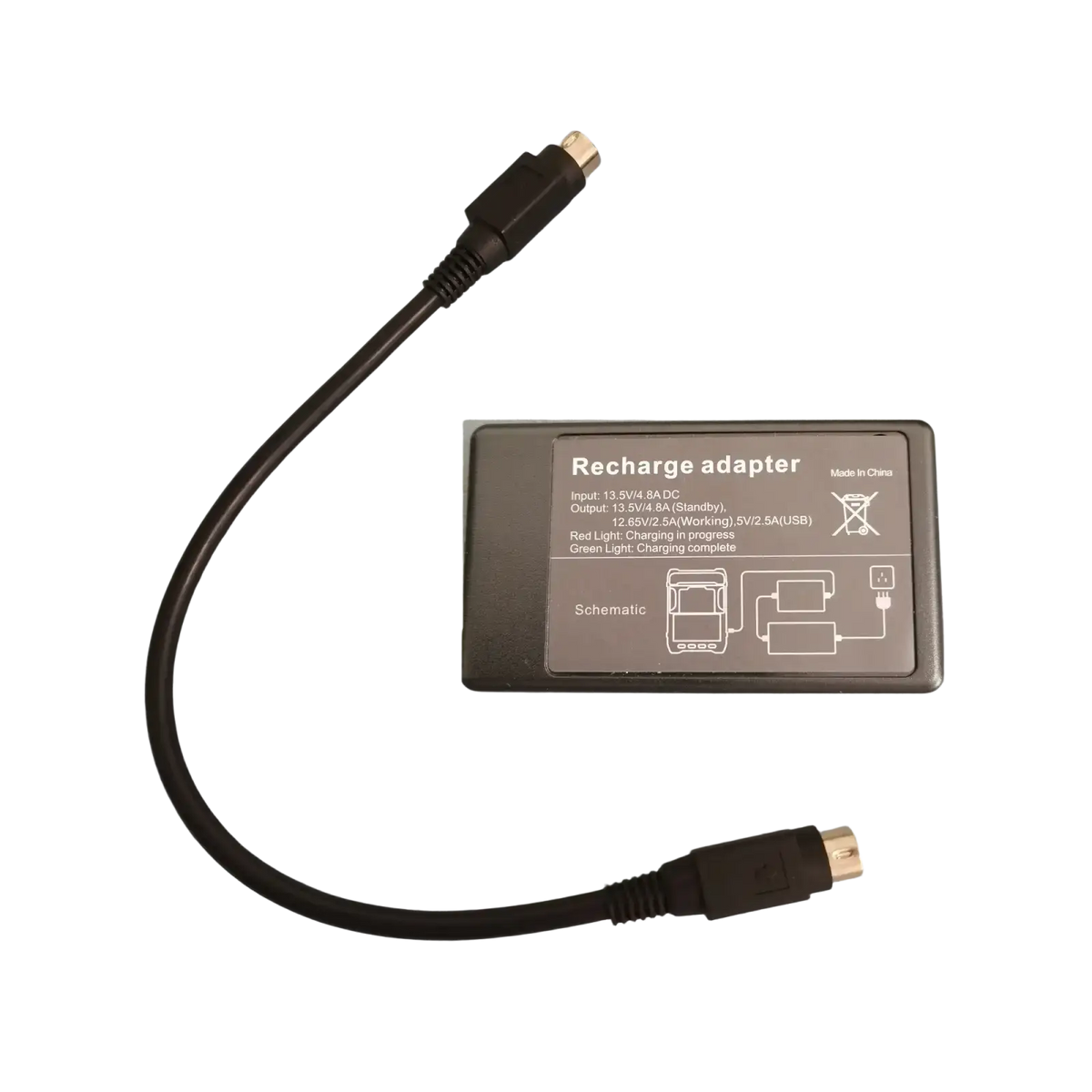 Black signal fire fusion splicer power charger adapter with short cable and gold-plated connector plug