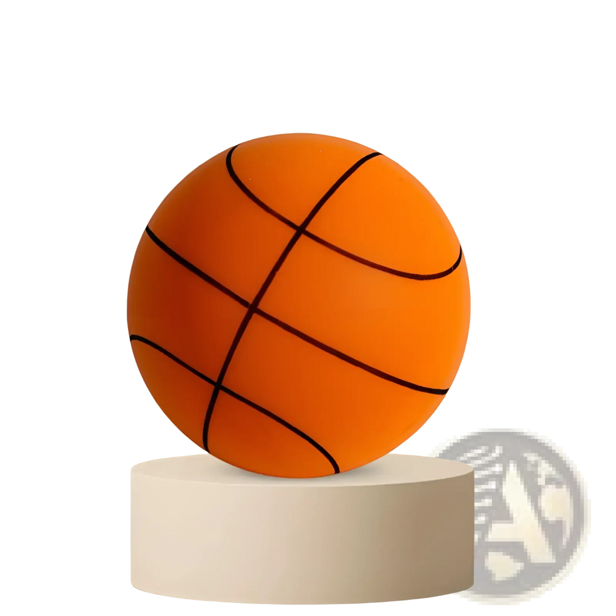 Bright orange silent basketball with black stitched lines and smooth rubber surface for wall mounted hoop set