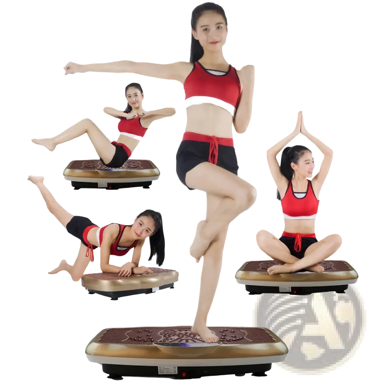 Silent vibration fitness plate with gold and black textured surface for home workout exercise routines