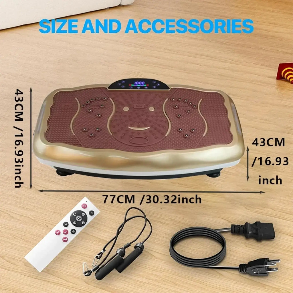Silent vibration fitness plate in gold and brown with a smiling face textured surface for home workout use