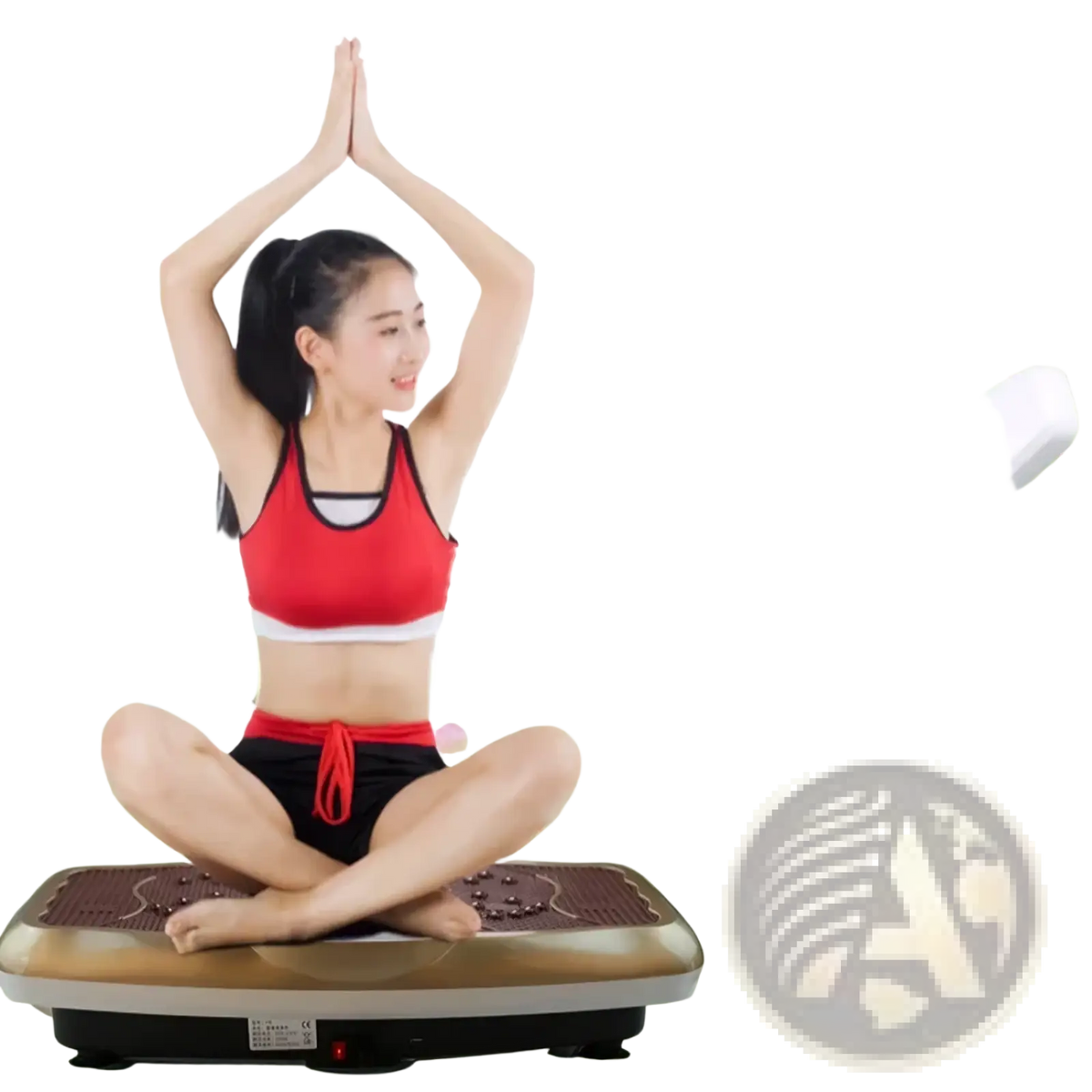 White remote control with multiple buttons and red power button for silent vibration fitness plate home workout use
