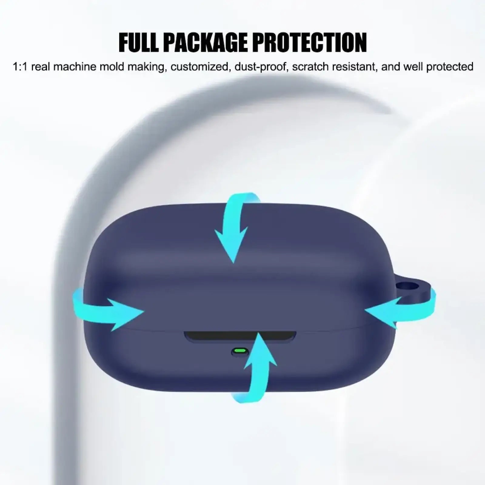 Dark blue silicone airpods pro case protective cover showing the back side for enhanced protection