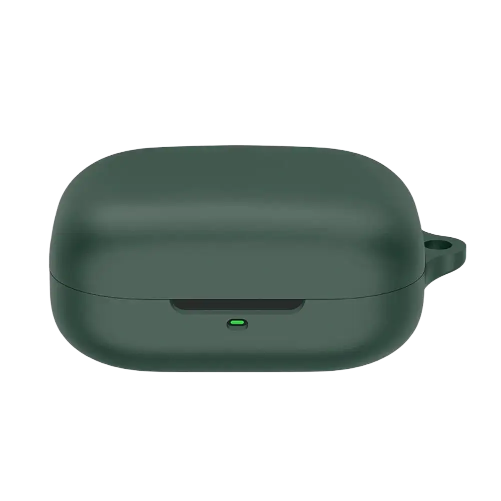 Dark green silicone airpods pro case protective cover with sleek oval design and loop handle for wireless earbuds