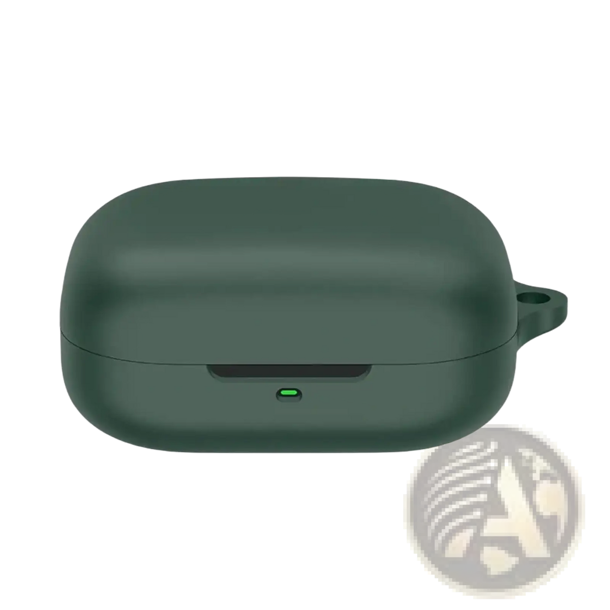 Dark green silicone airpods pro case protective cover with sleek oval design and loop handle for wireless earbuds