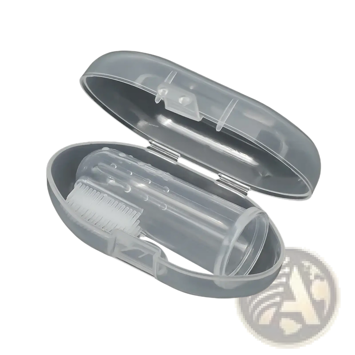 Clear plastic case with transparent silicone baby finger toothbrush bpa free featuring soft bristles