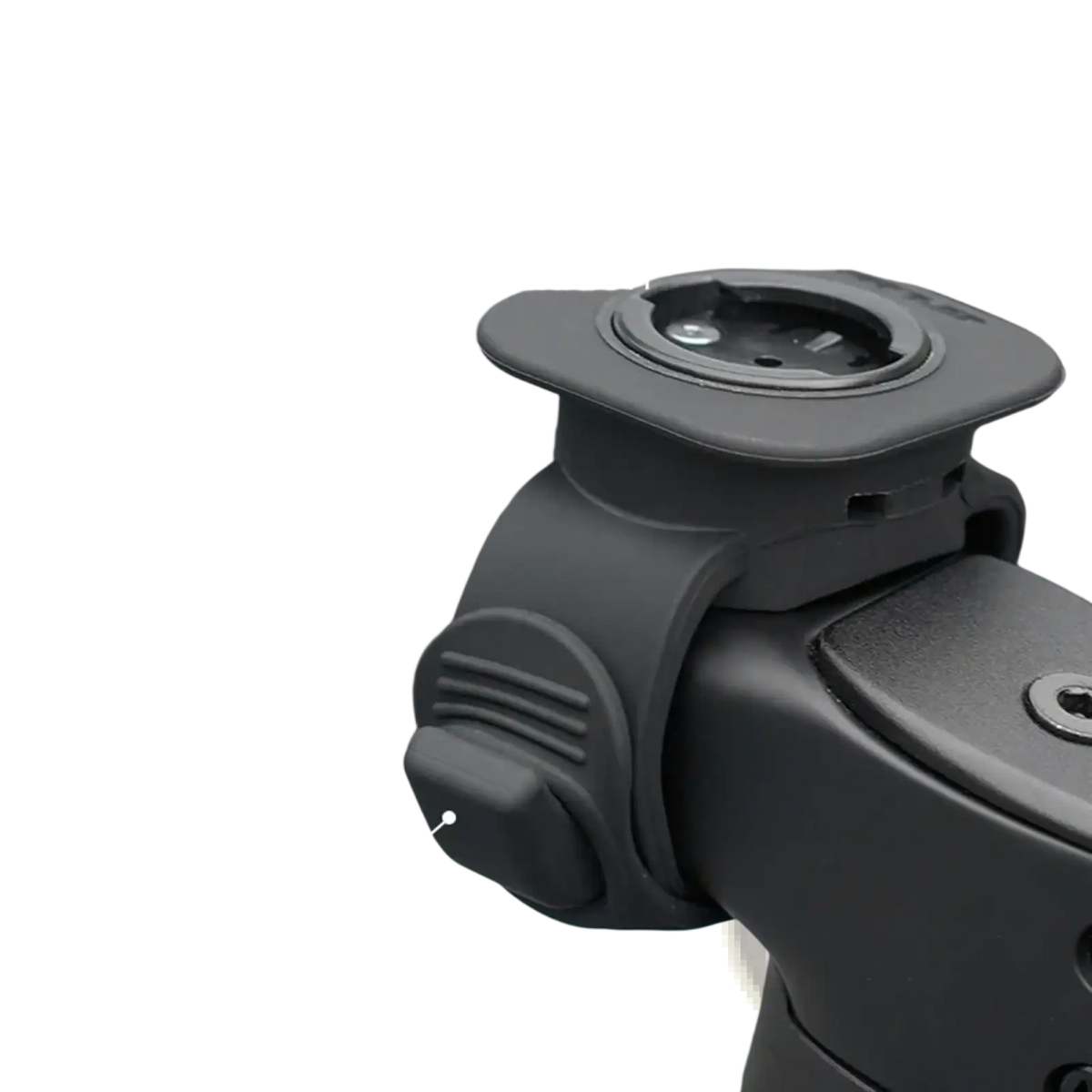 Black plastic silicone bicycle computer mount strap with multi-position adjustment and snap-on handlebar design