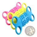 Silicone bone dog chew toys with textured handles in bright pink yellow and blue durable silicone material