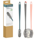 Silicone bottle brush set 3 pack in teal gray and peach with flexible bristles for bottle and cup cleaning