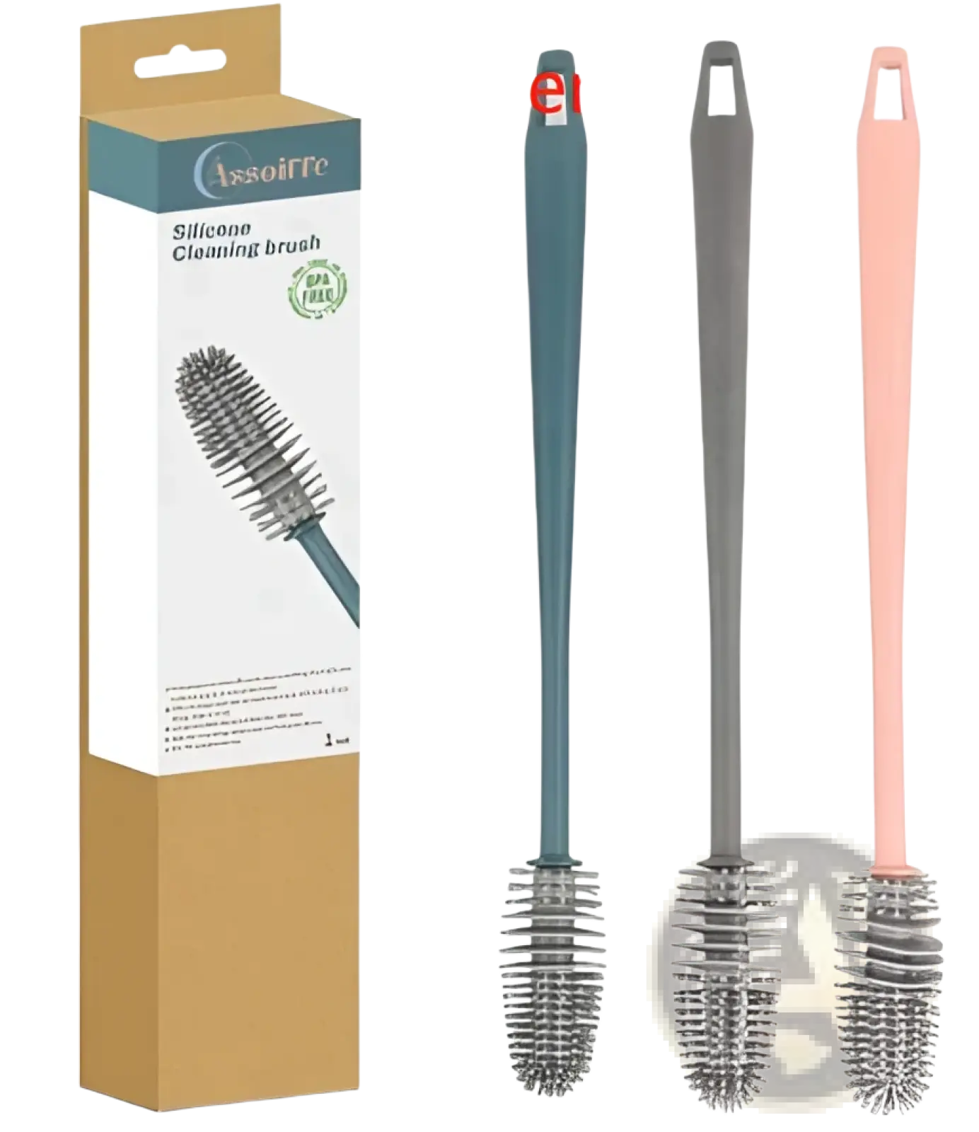 Green silicone bottle brush with long handle and bristle head for cup cleaning from silicone bottle brush set 3 pack