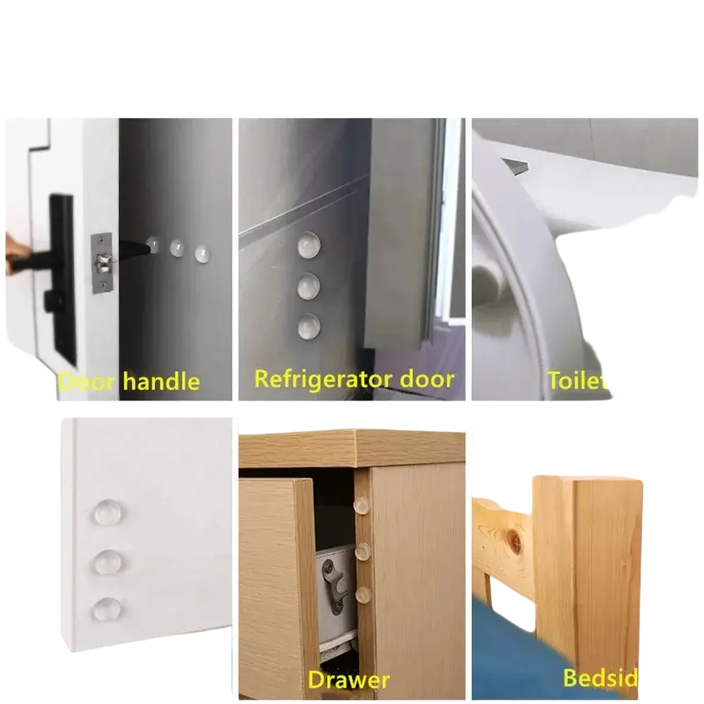 Clear round adhesive silicone cabinet bumpers 100 pack designed to protect furniture and appliances