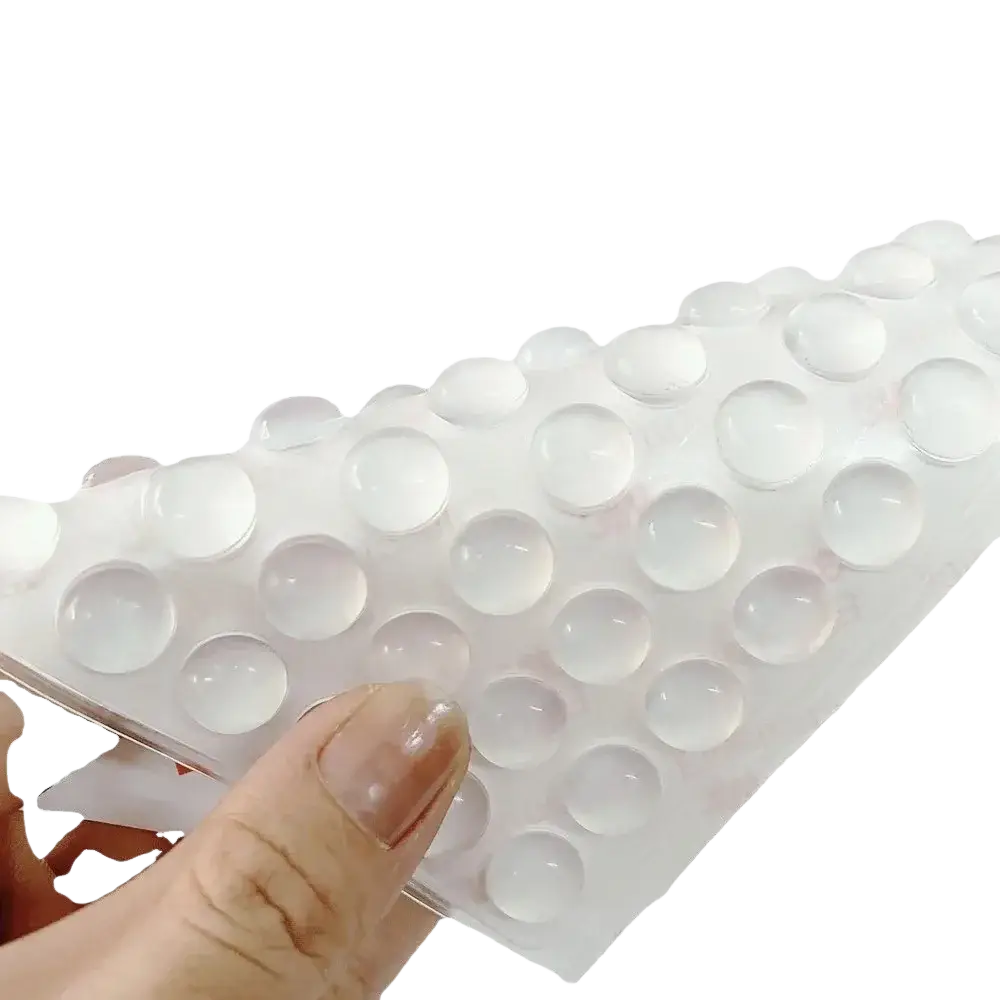Transparent silicone cabinet bumpers mat with evenly spaced raised circular bumps 100 pack
