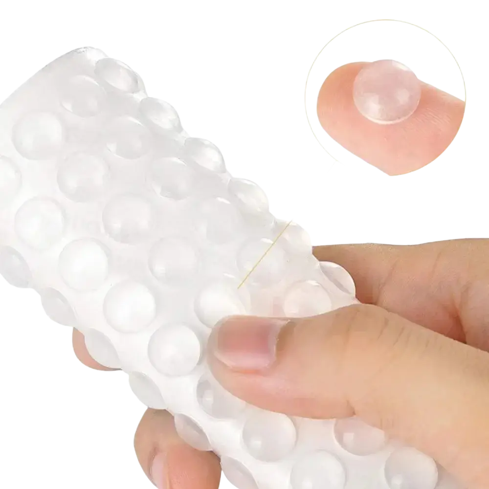 White silicone cabinet bumpers with evenly spaced rounded protrusions for cushioning and protection 100 pack