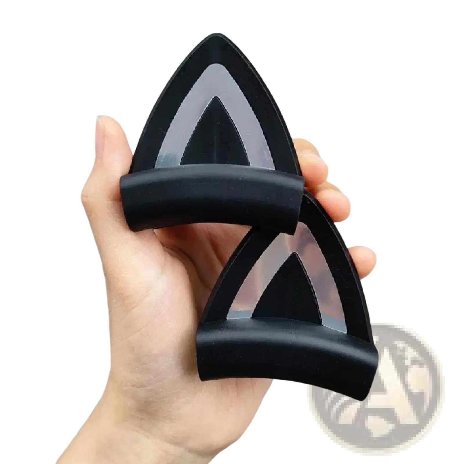 Black silicone cat ear headset attachments with triangular shape glossy finish and translucent inner sections