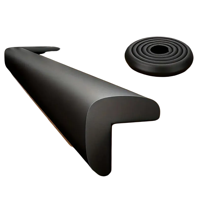 Black flexible silicone corner protector with smooth matte finish for pastel baby safety guard use