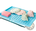 Blue silicone dish drying mat with textured surface and raised ridges for kitchen use 45x31cm size