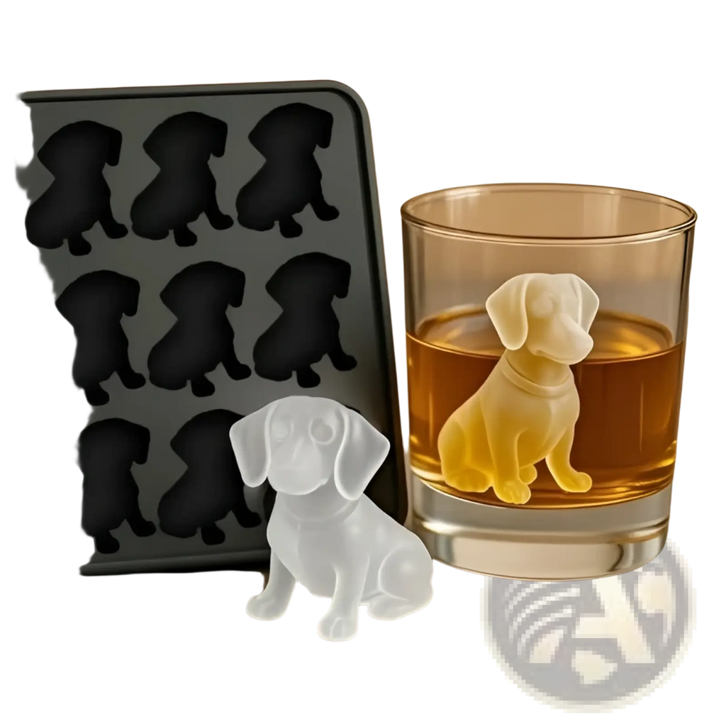 Clear translucent puppy shaped silicone ice cube mold with matching silicone tray from dog and godzilla set