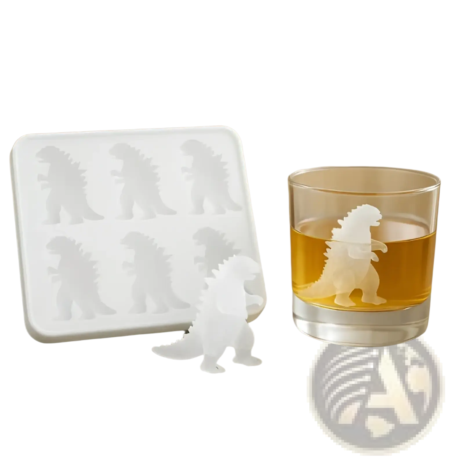 White silicone godzilla ice cube tray mold with detailed molded ice cubes for the silicone dog and godzilla set