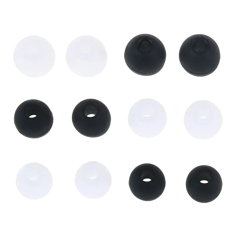 Silicone earphone tips in black white arranged in a grid for in-ear headphones and lost ear pads replacement
