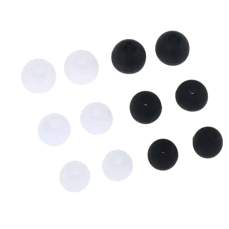 Set of six black white silicone earphone tips with glossy finish for in-ear headphones and lost ear pads replacement