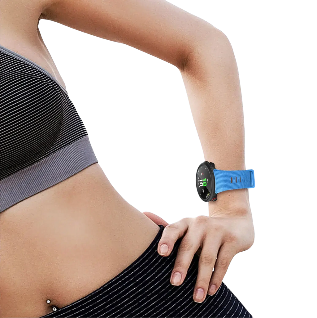 Blue silicone strap garmin forerunner 45 and garmin swim band with black case and high quality digital display