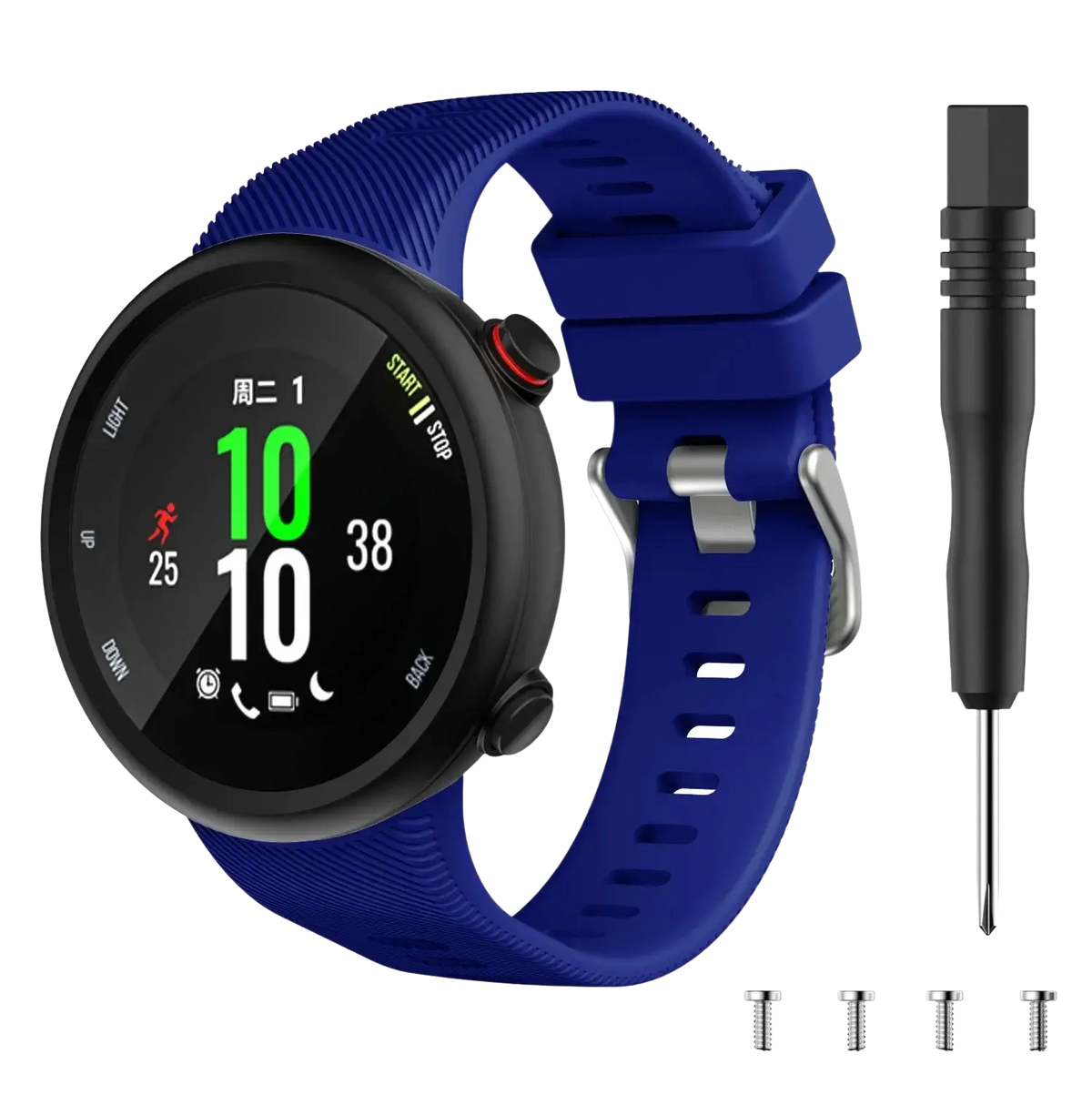 Blue high quality silicone garmin forerunner 45 and garmin swim replacement band with silver buckle and tools