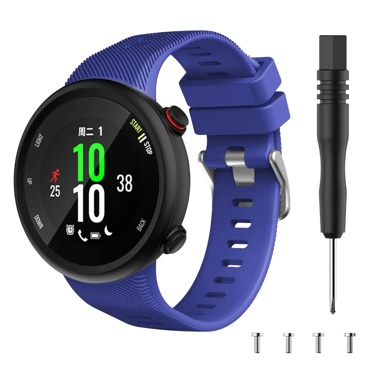 Blue high quality silicone garmin forerunner 45 and garmin swim watch band with silver buckle and replacement tools