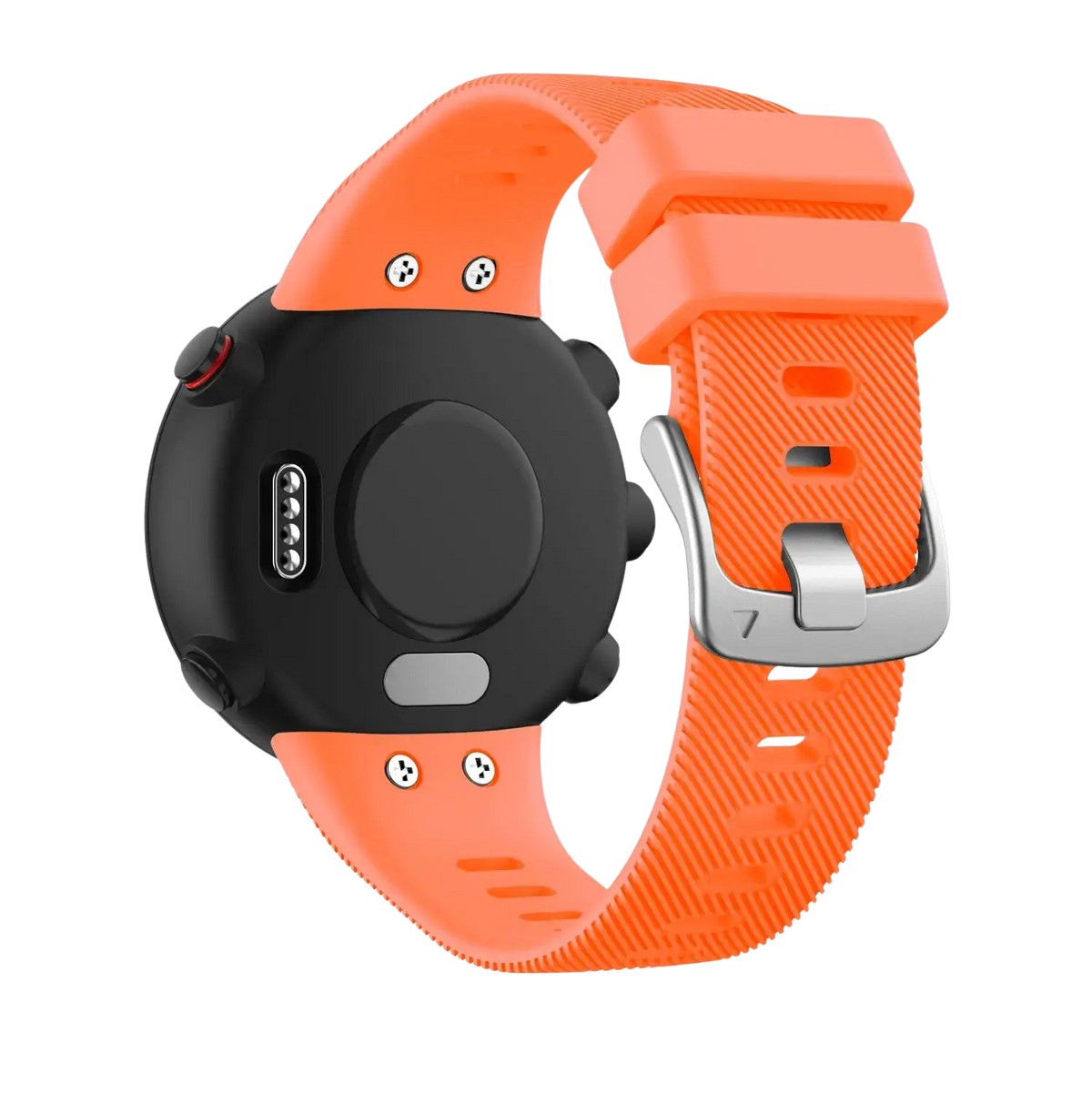 Vibrant orange high quality silicone garmin forerunner and garmin swim watch band with silver toned buckle for sporty wear