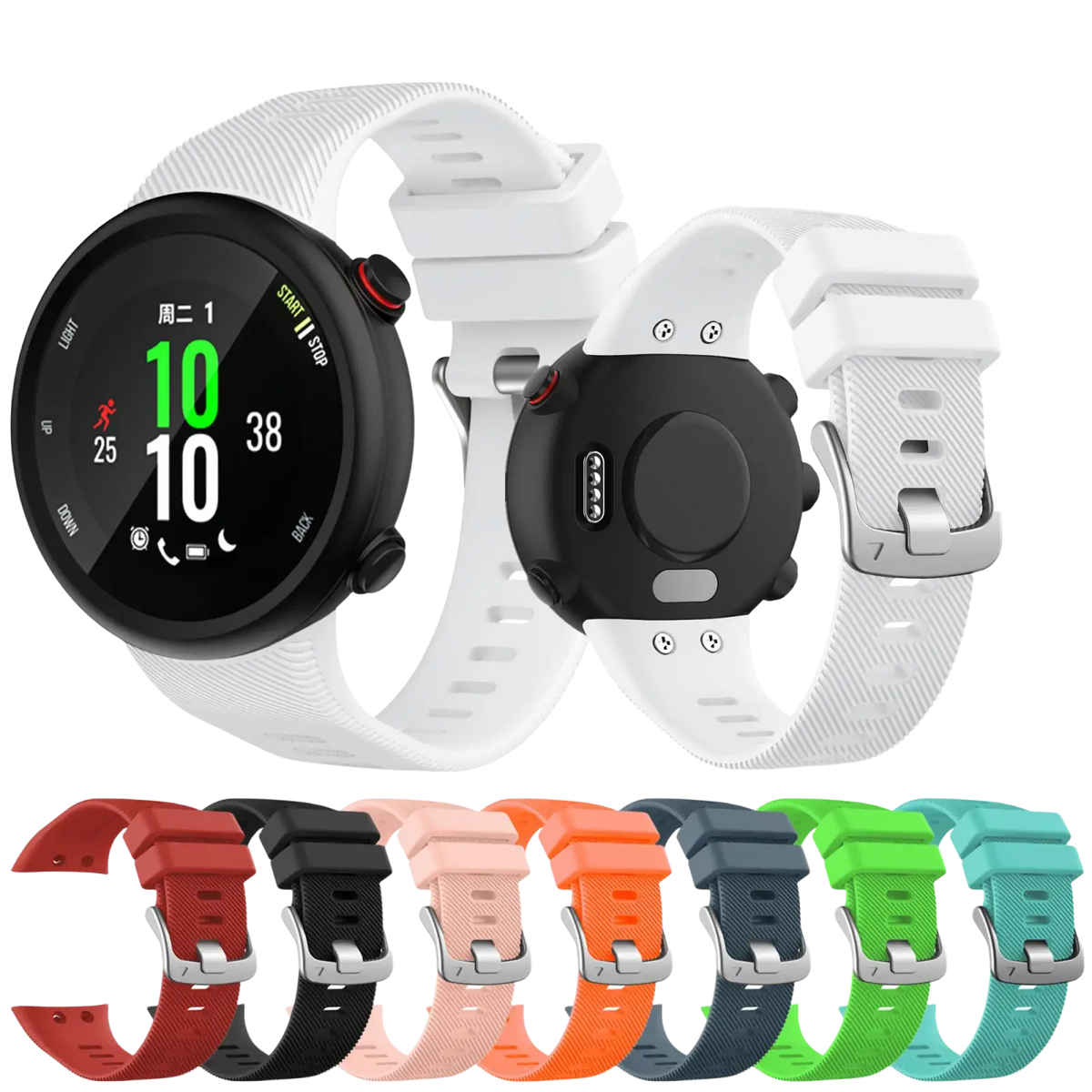 White silicone garmin forerunner 45 and garmin swim band with silver buckle high quality replacement strap