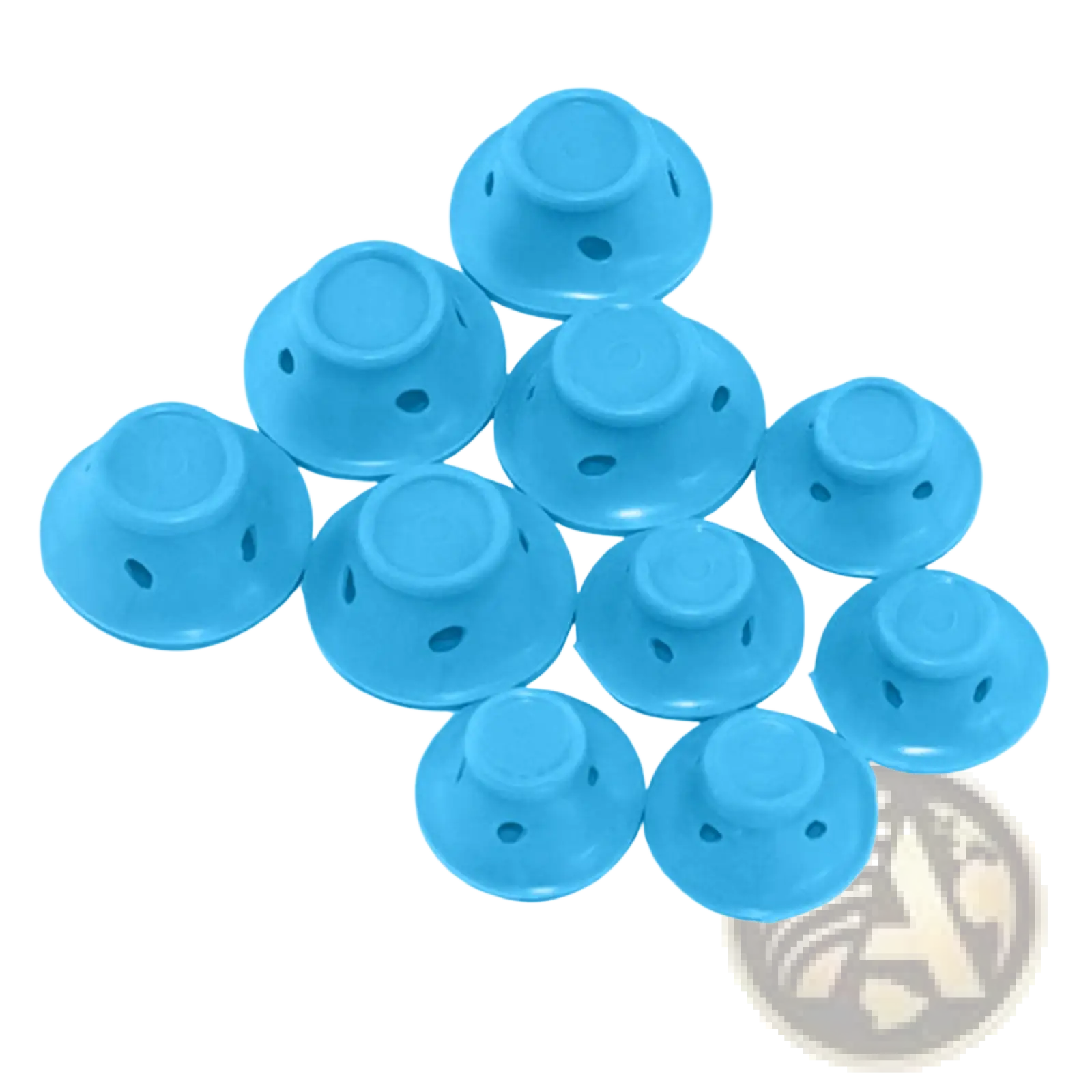 Bright blue silicone hair curlers no heat soft rubber rollers with three small holes on each side 10pc set