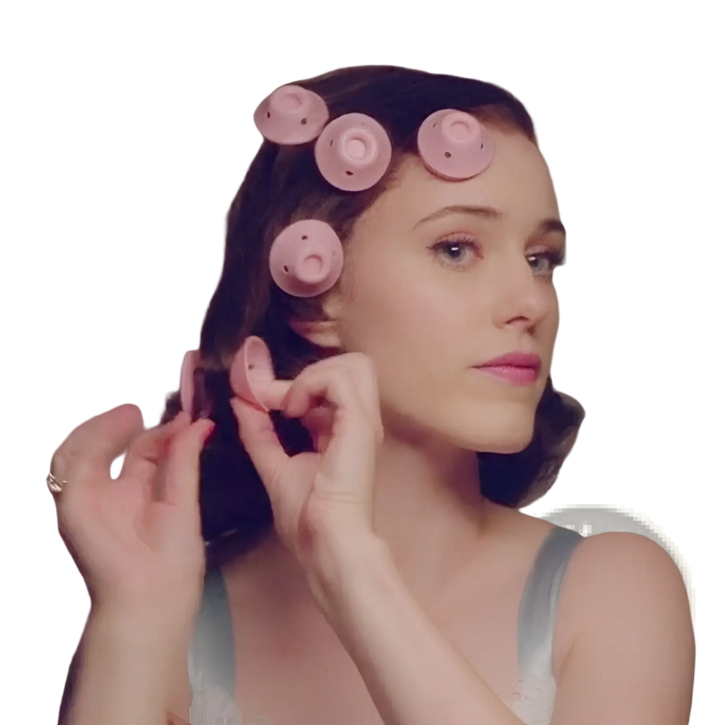 Pink silicone hair curlers with small circular holes on top for no heat soft rubber roller styling 10pc set