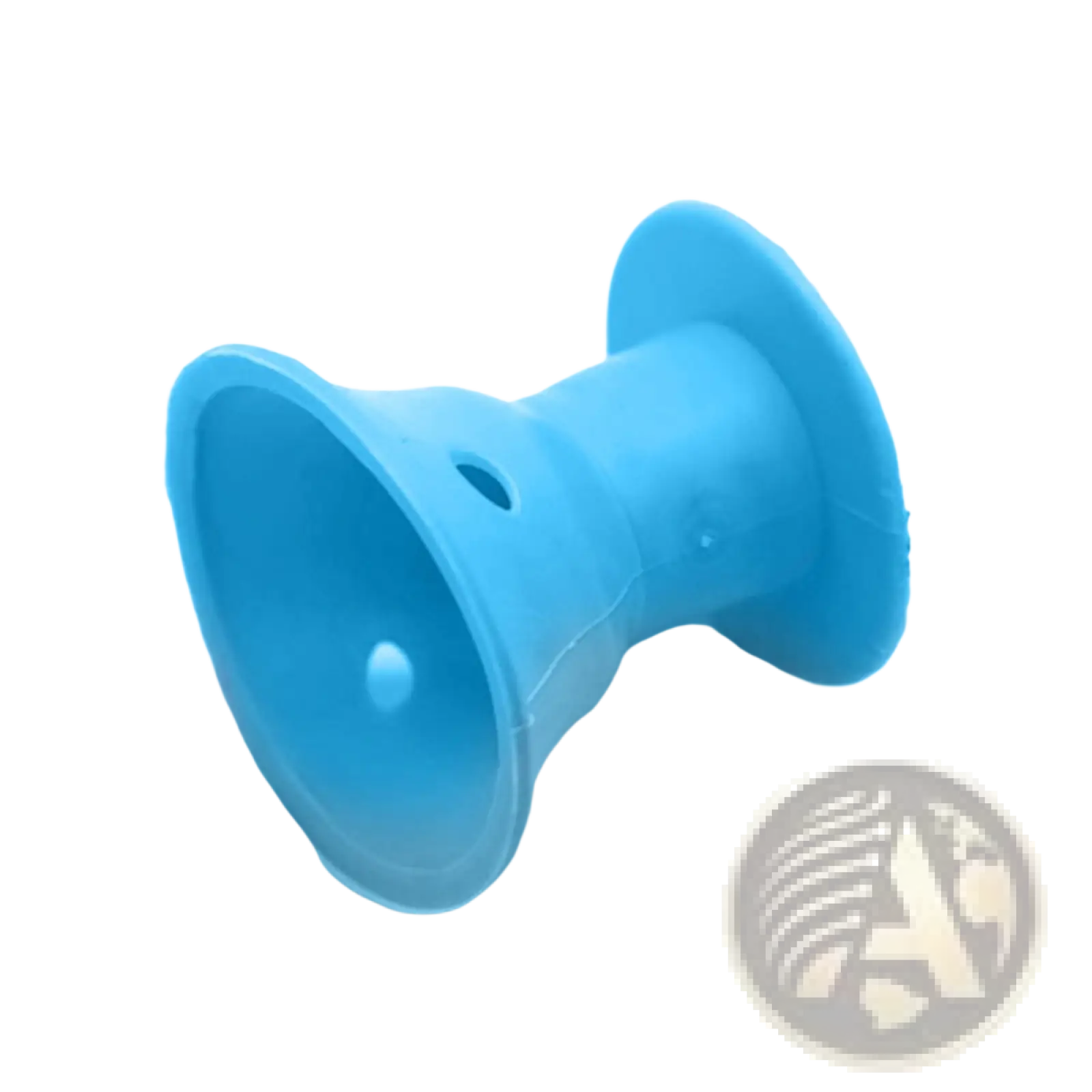 Blue silicone hair curler suction cup with central hole and flared edges soft rubber no heat roller accessory
