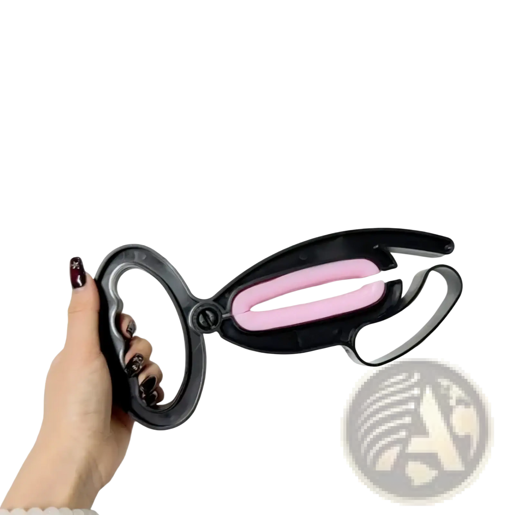 Black and pink silicone hand grip exercise clip with curved handle design for improved pet leash grabbing control