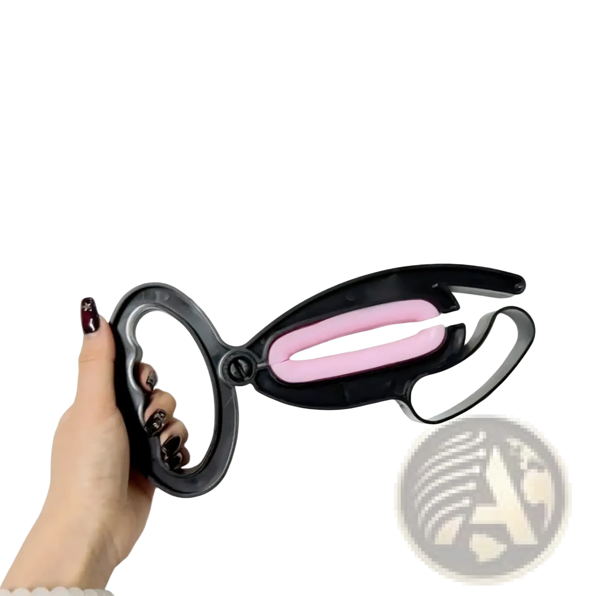Black and pink silicone hand grip exercise clip with curved handle design for improved pet leash grabbing control