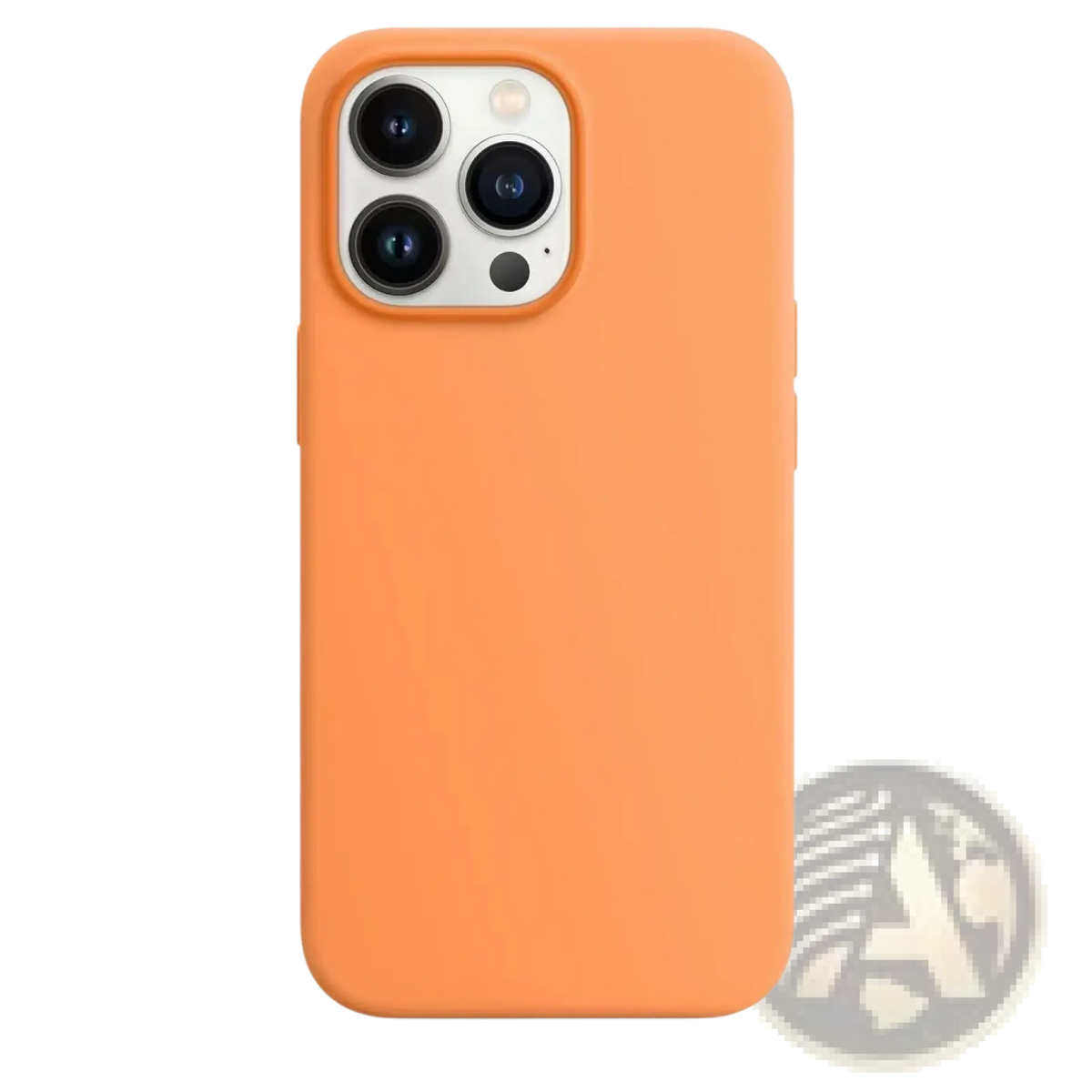 A sleek matte orange silicone iphone 13 pro max case showing the back side of the product