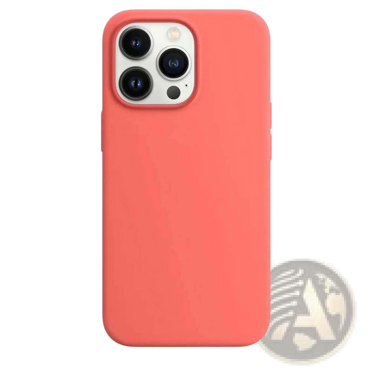 Coral-colored silicone iphone 13 pro max matte case showing the back side with a smooth finish and precise cutouts