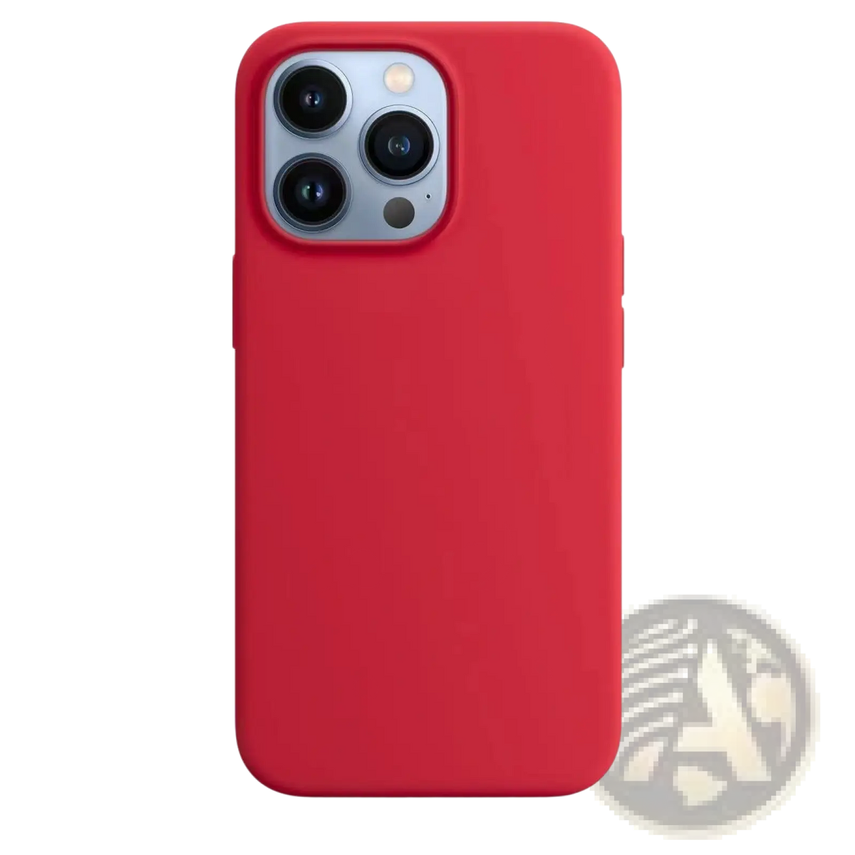 Red silicone iphone 13 pro max matte case showing the back with smooth finish and precise camera cutout