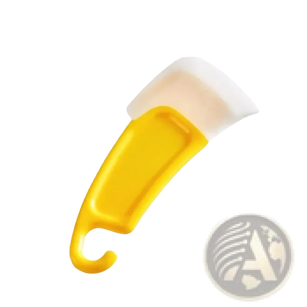 Yellow plastic silicone kitchen pan scraper and dish cleaner tool with white rubberized head for effective cleaning