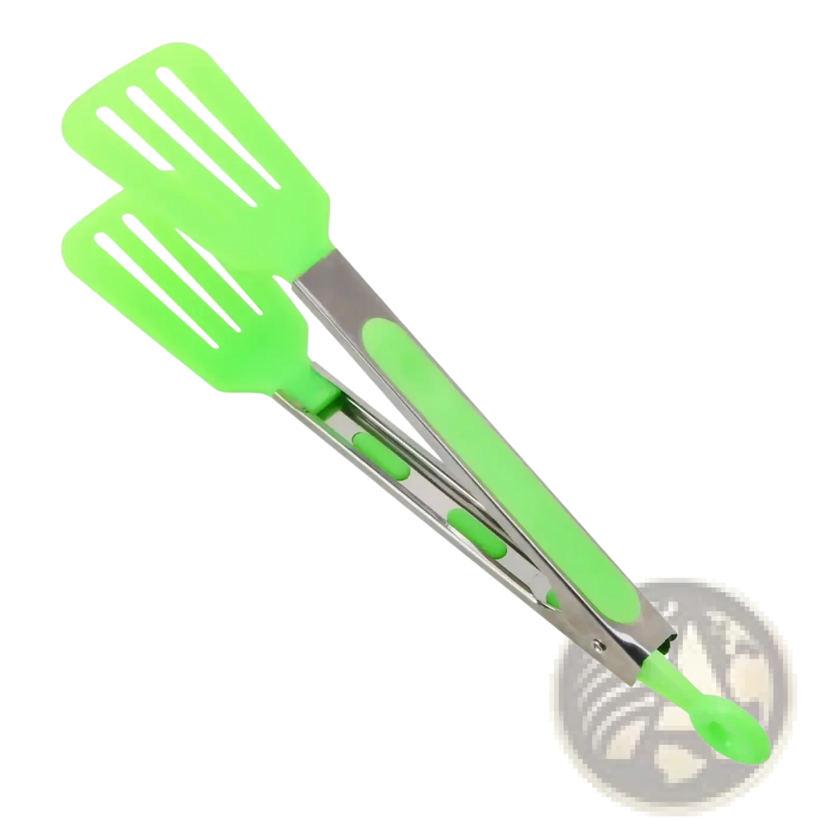 Bright green silicone kitchen tongs with stainless steel handle and non stick cooking utensil design