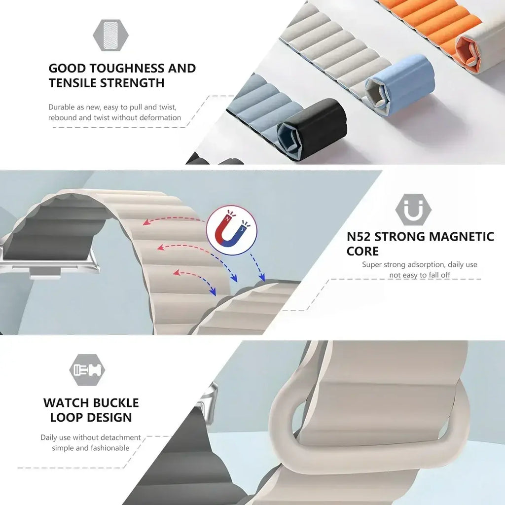 Beige silicone magnetic smart watch band with n52 core and buckle loop design for Xiaomi Redmi Watch