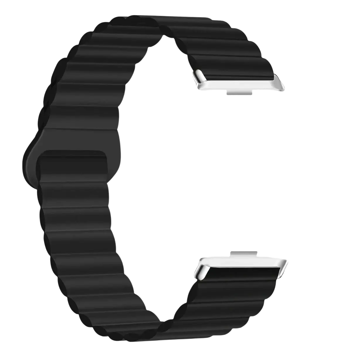 Black silicone magnetic smart watch band for Xiaomi Redmi Watch with sleek ribbed texture and silver-toned clasp