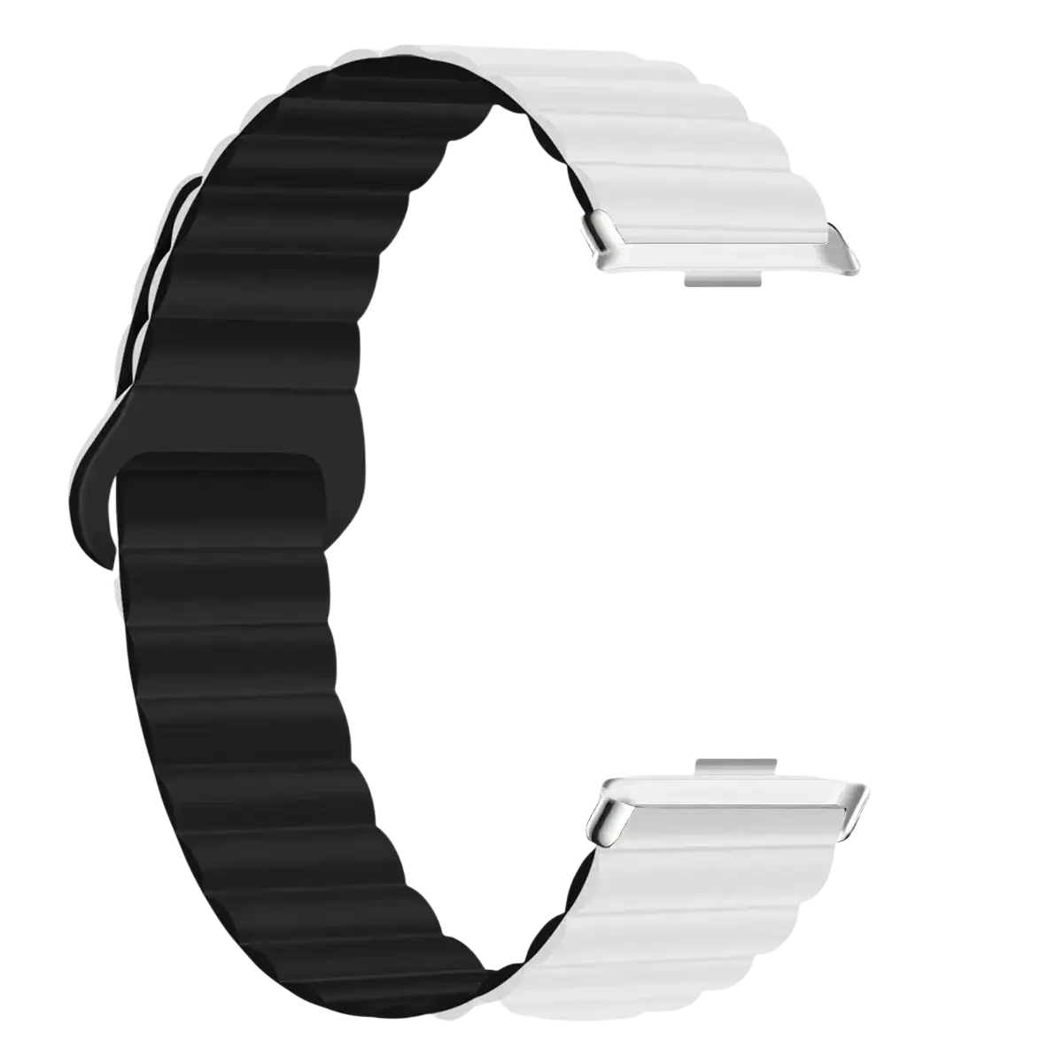 Black and white silicone magnetic smart watch band for Xiaomi Redmi watch with ribbed texture and silver clasp