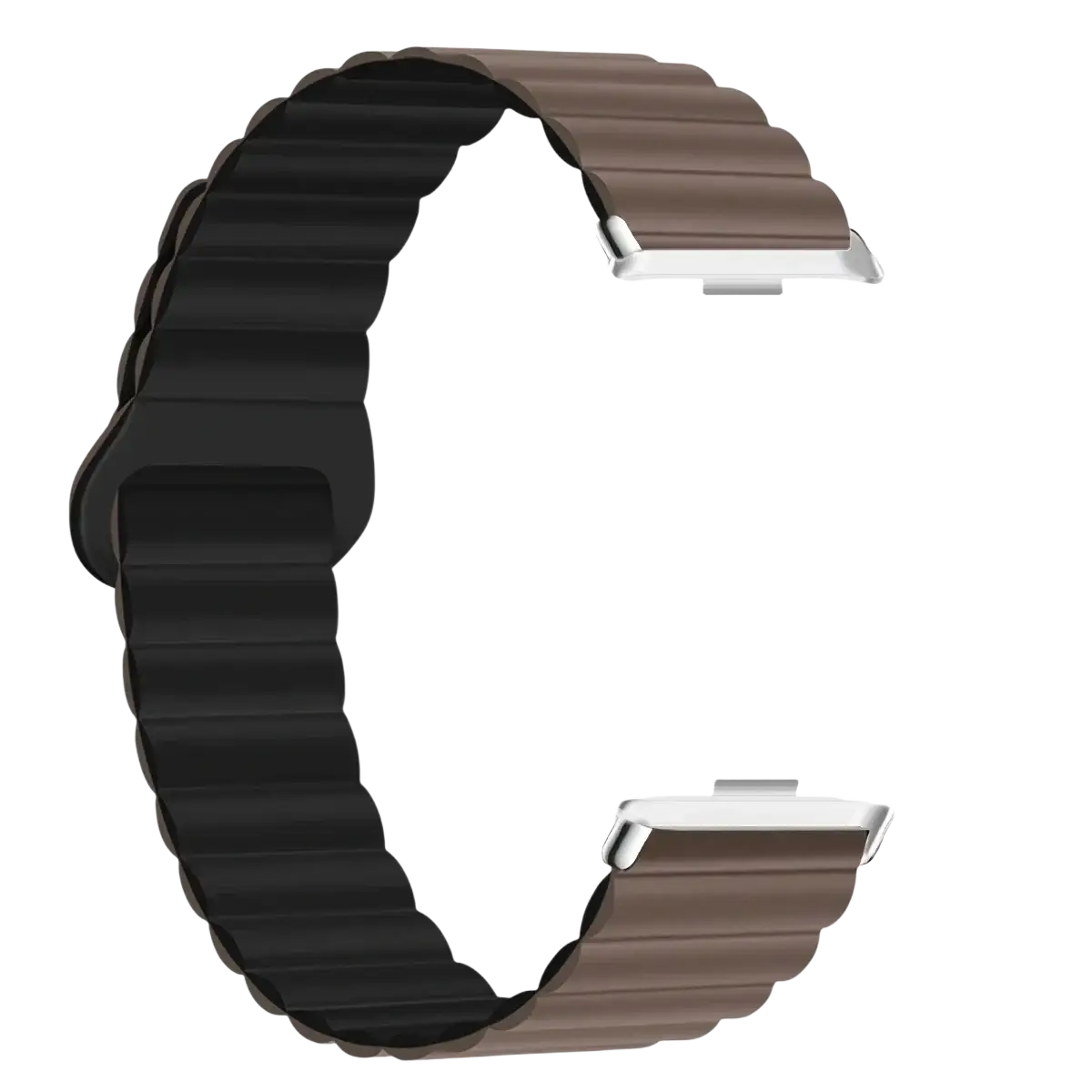 Brown and black silicone magnetic smart watch band with clasp for Xiaomi Redmi Watch shown from the back side