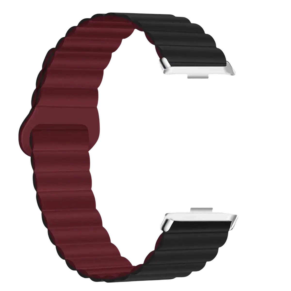 Burgundy and black silicone magnetic smart watch band for Xiaomi Redmi Watch with ribbed texture and silver clasp